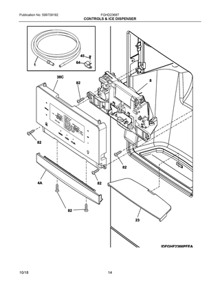 Controls & Ice Dispenser Diagram and Parts List for FGHD2368TF4  Frigidaire Refrigerator