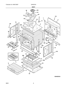 Body Diagram and Parts List for 20462033A  Frigidaire Range
