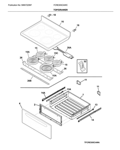 Top/Drawer Diagram and Parts List for FCRE305CAWC  Frigidaire Range