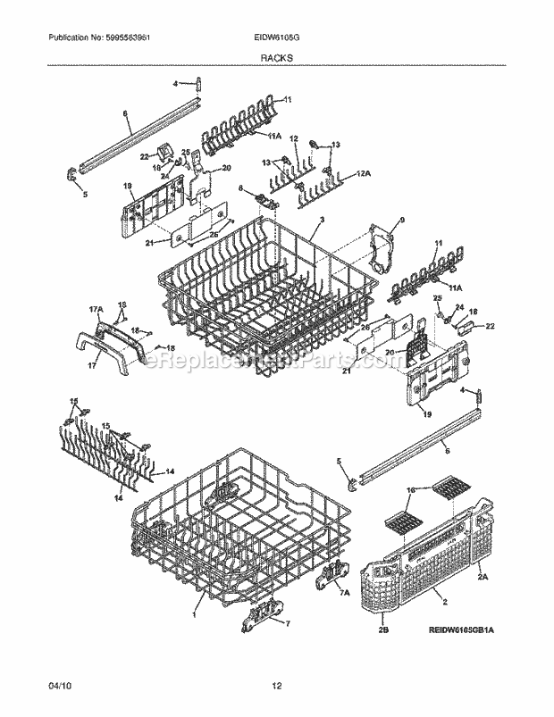 RACKS Diagram and Parts List for EIDW6105GS1A  Electrolux Dishwasher