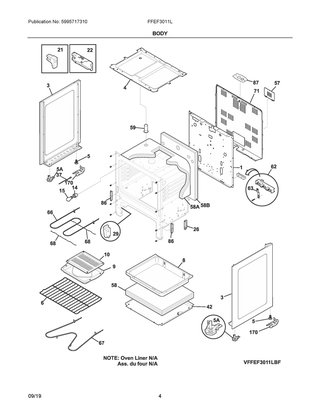 Body Diagram and Parts List for FFEF3011LWJ  Frigidaire Range