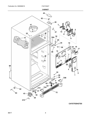 03 - CABINET Diagram and Parts List for FGHT2042TE0  Frigidaire Refrigerator