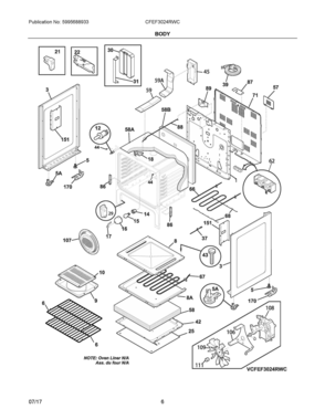 03 - BODY Diagram and Parts List for CFEF3024RWC  Frigidaire Range