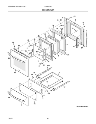 Door/drawer Diagram and Parts List for FFGW2416UWA  Frigidaire Wall Oven