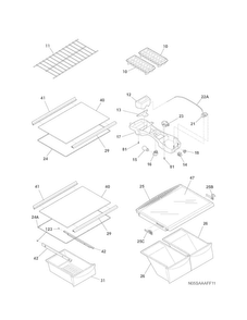 Shelves Diagram and Parts List for 2536321201A  Kenmore Refrigerator