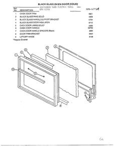 Black Glass Oven Door Diagram and Parts List for 2530E  Frigidaire Range