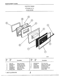 Oven Door Diagram and Parts List for 4843A  Frigidaire Range