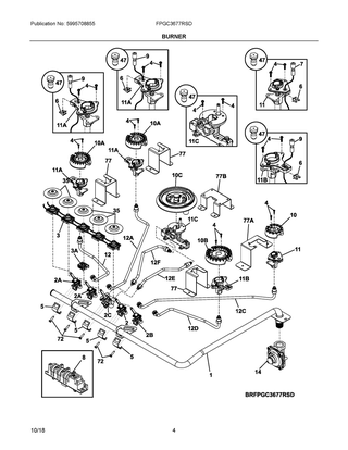Burner Diagram and Parts List for FPGC3677RSD  Frigidaire Cooktop
