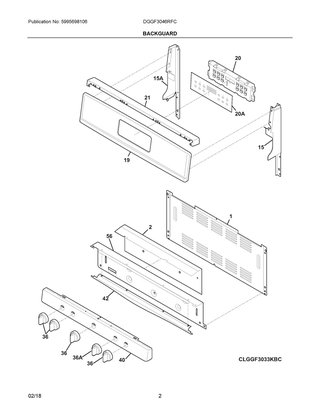 Backguard Diagram and Parts List for DGGF3046RFC  Frigidaire Range