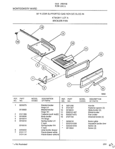 Broiler Pan Diagram and Parts List for 2811  Frigidaire Range