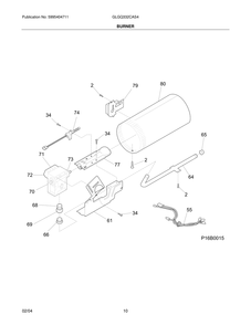 Burner Diagram and Parts List for GLGQ332CAS4  Frigidaire Dryer
