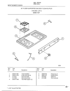 Main Top Diagram and Parts List for 2881  Frigidaire Range