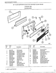 Backguard Diagram and Parts List for 4821-80A  Frigidaire Range