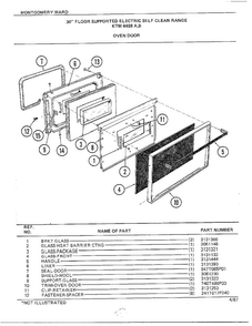 30" Floor/oven Door Diagram and Parts List for 4488B  Frigidaire Range