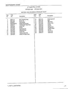 Motor, Fan Housing And Exhaust Duct Page 2 Diagram and Parts List for 7007-80C  Frigidaire Dryer