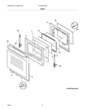 09 - DOOR Diagram and Parts List for CFEF3020LWG  Frigidaire Range