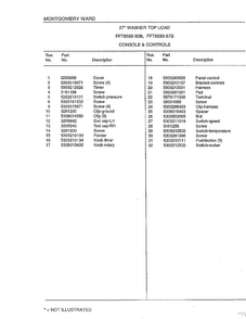 Console And Controls Page 2 Diagram and Parts List for 6589-80B  Frigidaire Washer
