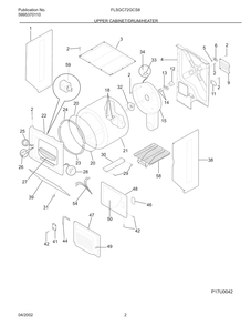 Upper Cabinet/Drum/Heater Diagram and Parts List for FLSGC72GCS8  Frigidaire Dryer