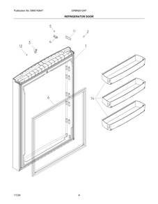 Refrigerator Door Diagram and Parts List for GRBN2012AF  Frigidaire Refrigerator