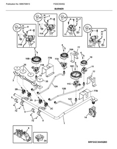 Burner Diagram and Parts List for FGGC3045QBD  Frigidaire Cooktop