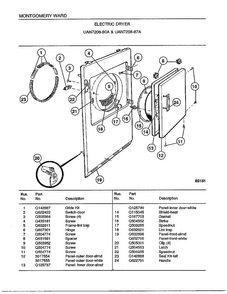 Electric Dryer Diagram and Parts List for 7208A  Frigidaire Dryer