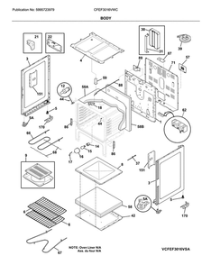 Body Diagram and Parts List for CFEF3016VWC  Frigidaire Range