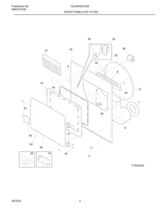 Front Panel/Lint Filter Diagram and Parts List for GLER642CAS2  Frigidaire Dryer