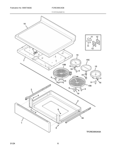 Top/Drawer Diagram and Parts List for FCRE308CADB  Frigidaire Range