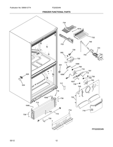 Freezer Functional Parts Diagram and Parts List for FG2I2034NR  Frigidaire Refrigerator
