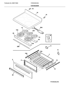 Top/Drawer Diagram and Parts List for FCRE305CASA  Frigidaire Range