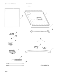 Door Diagram and Parts List for FDSH4502BF0A  Frigidaire Dishwasher