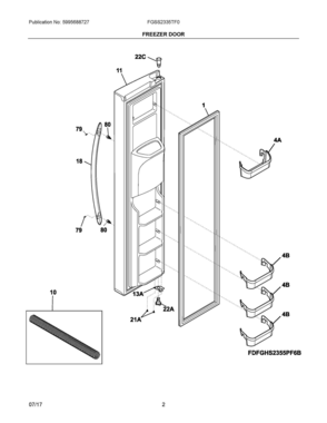 02 - FREEZER DOOR Diagram and Parts List for FGSS2335TF0  Frigidaire Refrigerator