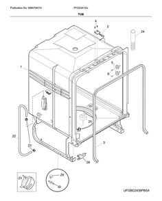 Tub Diagram and Parts List for FFCD2413US1A  Frigidaire Dishwasher