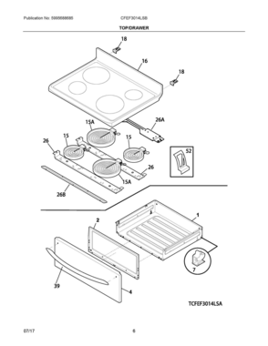 04 - TOP/DRAWER Diagram and Parts List for CFEF3014LSB  Frigidaire Range