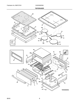 Top/drawer Diagram and Parts List for EW30IS80RSB  Frigidaire Range