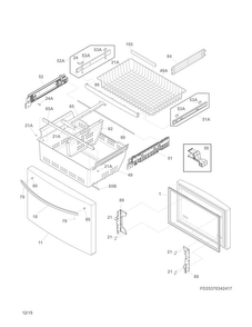 Freezer Drawer, Baskets Diagram and Parts List for 25370343418  Kenmore Refrigerator