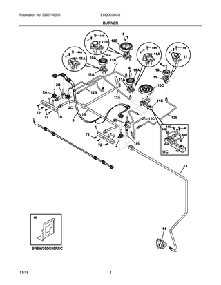 Burner Diagram and Parts List for EW30DS8CRSD  Frigidaire Range