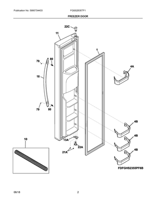 Freezer Door Diagram and Parts List for FGSS2635TF1  Frigidaire Refrigerator