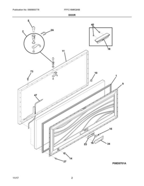 02 - Door Diagram and Parts List for FFFC18M6QWB  Frigidaire Freezer