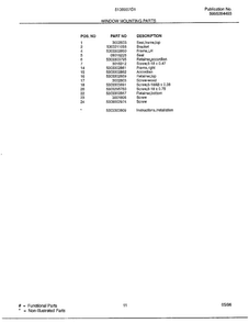 Window Mounting Parts Page 2 Diagram and Parts List for 5138007G1  Frigidaire Air Conditioner