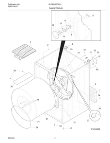 Cabinet/Drum Diagram and Parts List for GLGR642CAS1  Frigidaire Dryer