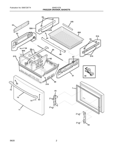 Freezer Drawer, Baskets Diagram and Parts List for 90462157B  Frigidaire Refrigerator