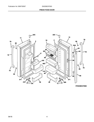 Fresh Food Door Diagram and Parts List for EW23BC87SS3  Frigidaire Refrigerator