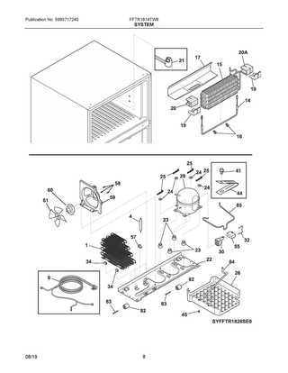 System Diagram and Parts List for FFTR1814TW8  Frigidaire Refrigerator