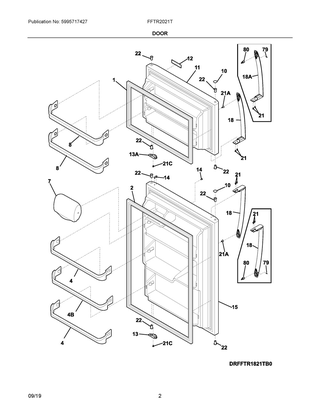 Door Diagram and Parts List for FFTR2021TS4  Frigidaire Refrigerator