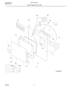 Front Panel/Lint Filter Diagram and Parts List for GEF331CAS0  Frigidaire Dryer