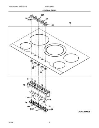 Control Panel Diagram and Parts List for FGEC3648UB  Frigidaire Cooktop