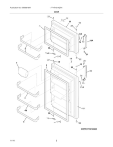Door Diagram and Parts List for FFHT1614QW5  Frigidaire Refrigerator