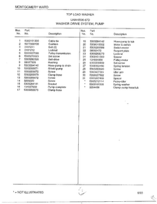 Washer Drive System/pump  Page 2 Diagram and Parts List for 6506-87D  Frigidaire Washer