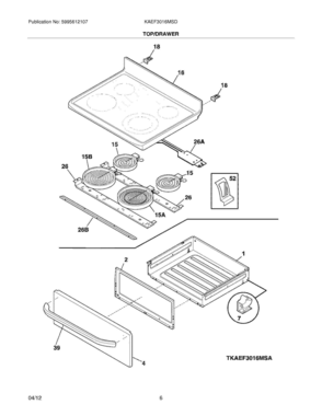 07 - TOP/DRAWER Diagram and Parts List for KAEF3016MSD  Frigidaire Range